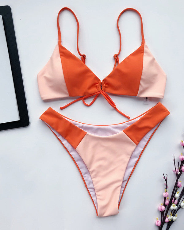 New ColoBlock Tie Front Bikini Sets