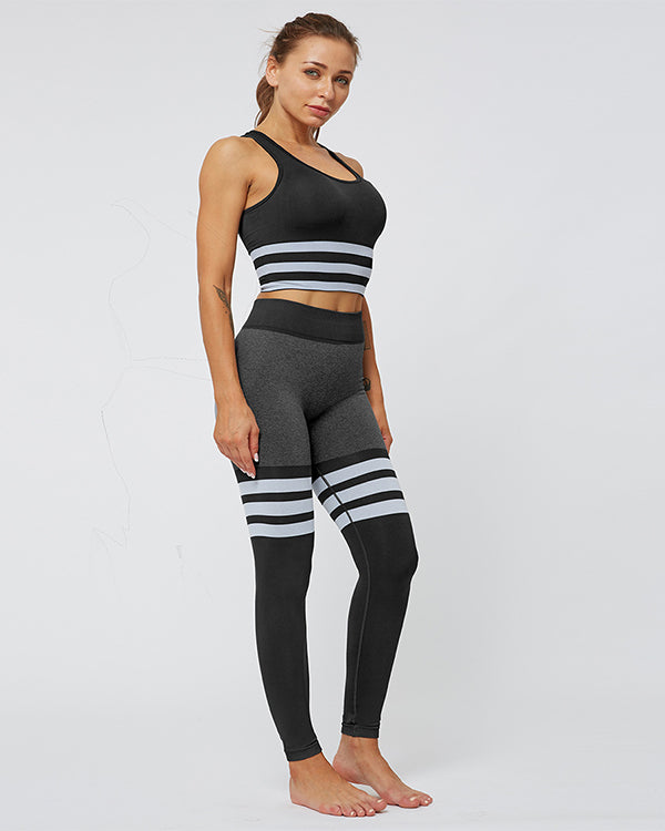 ColorBlock Sports Bras And High Waisted Leggings Gym Sets