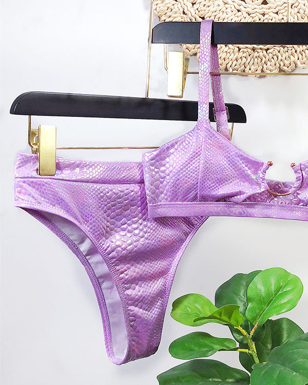 SnakeSkin Fabric Cut Out  High Waisted Bikini Sets