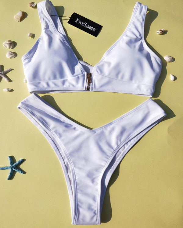 Zipper High Cut Bikini Sets