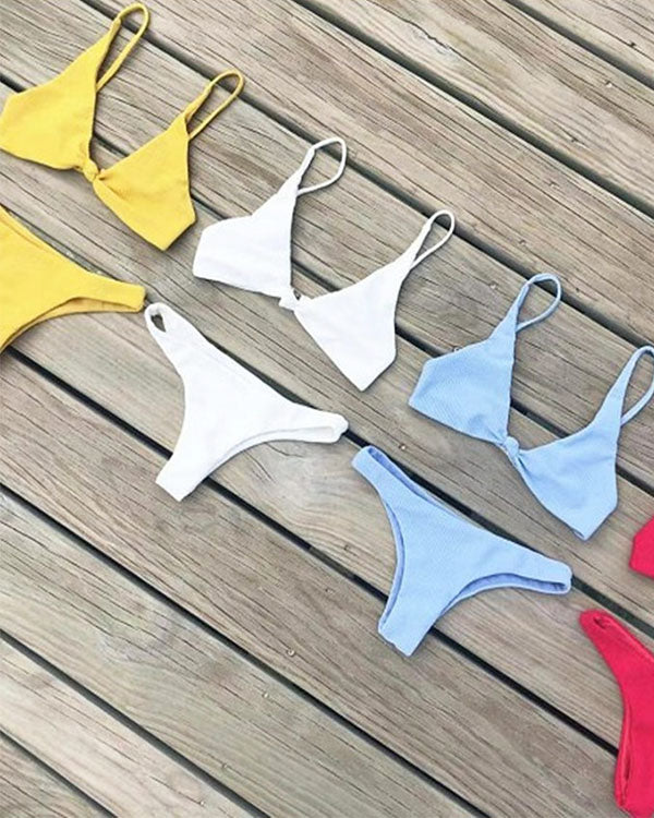 Ribbed Knotted Bikini Sets