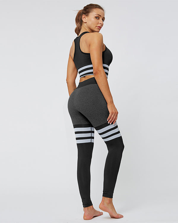 ColorBlock Sports Bras And High Waisted Leggings Gym Sets