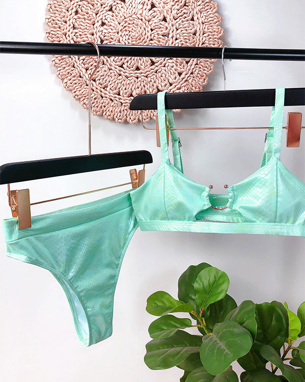 SnakeSkin Fabric Cut Out  High Waisted Bikini Sets
