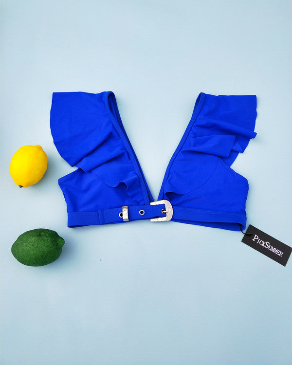 Sexy Deep V Neck Flouncing Shoulder Bikini Sets