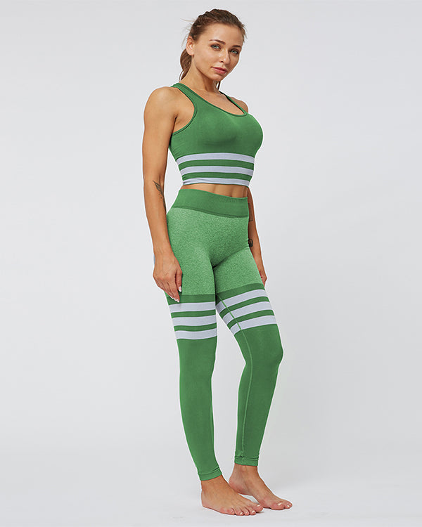 ColorBlock Sports Bras And High Waisted Leggings Gym Sets