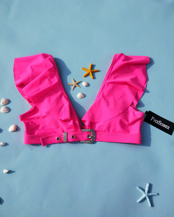 Sexy Deep V Neck Flouncing Shoulder Bikini Sets