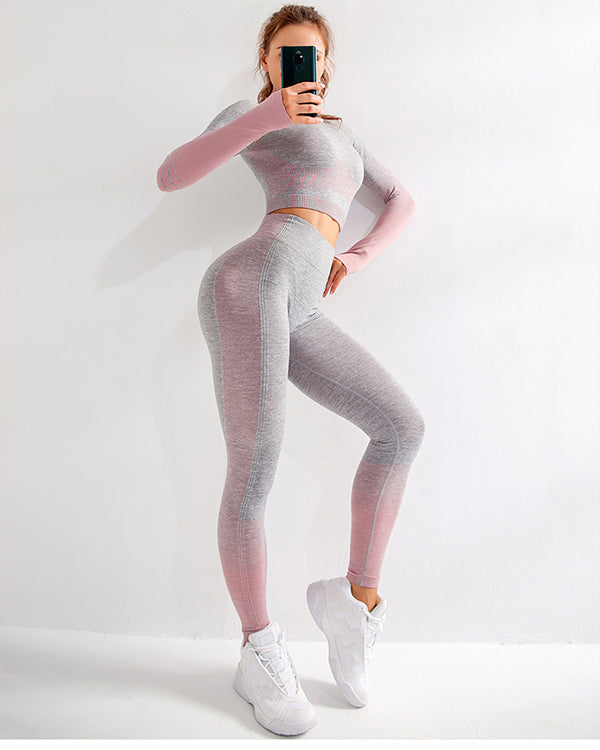 Long Sleeves Crop Tops And High Waisted Seamless Gym Sets