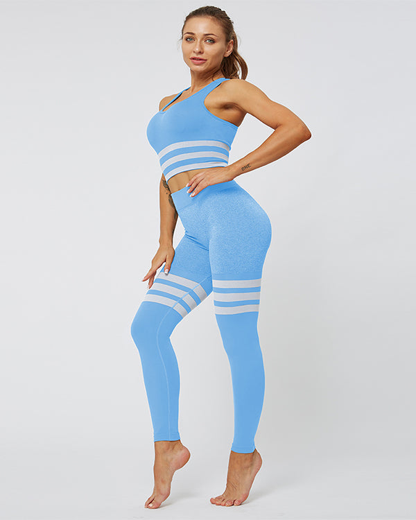 ColorBlock Sports Bras And High Waisted Leggings Gym Sets