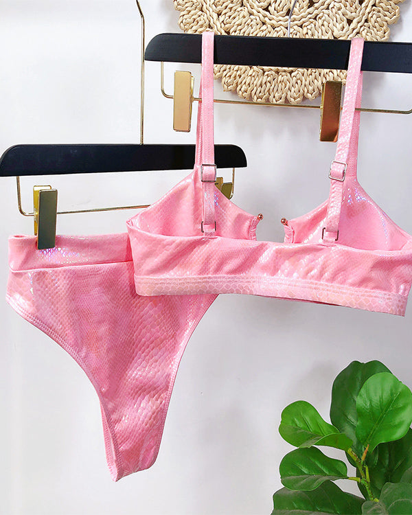 SnakeSkin Fabric Cut Out  High Waisted Bikini Sets