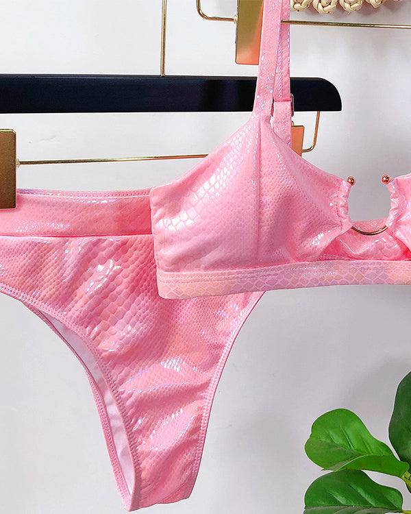 SnakeSkin Fabric Cut Out  High Waisted Bikini Sets