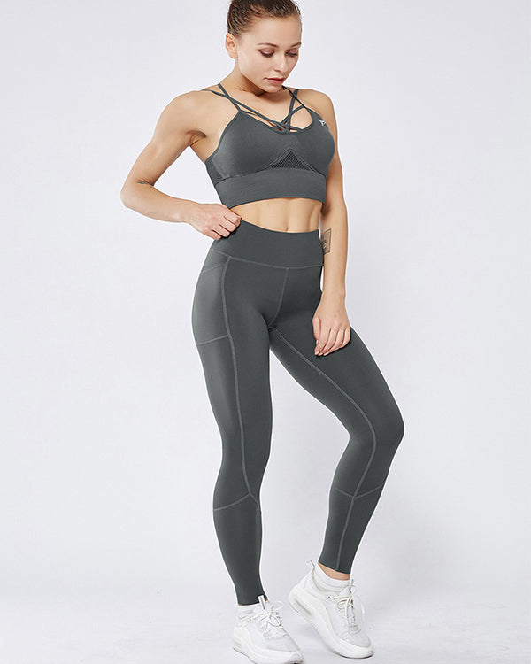 Mesh Side Pockets High Waisted Leggings