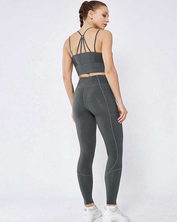 Mesh Side Pockets High Waisted Leggings