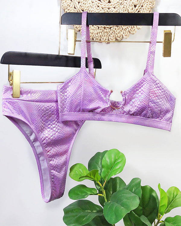 SnakeSkin Fabric Cut Out  High Waisted Bikini Sets