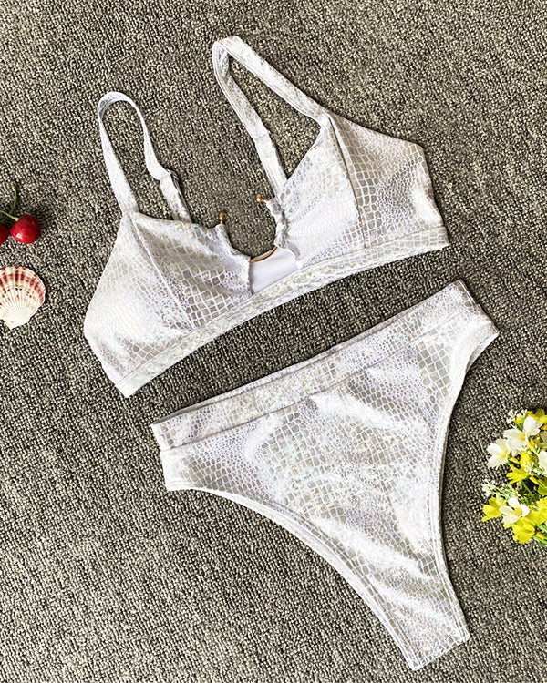 SnakeSkin Fabric Cut Out  High Waisted Bikini Sets