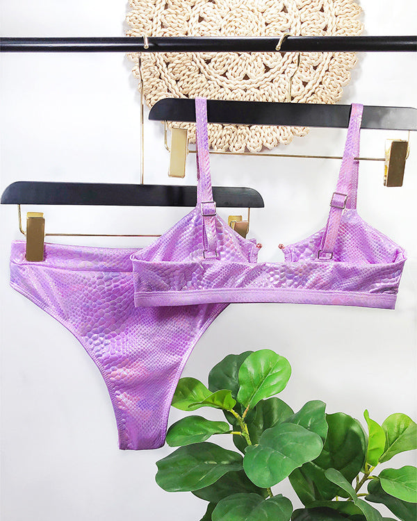 SnakeSkin Fabric Cut Out  High Waisted Bikini Sets